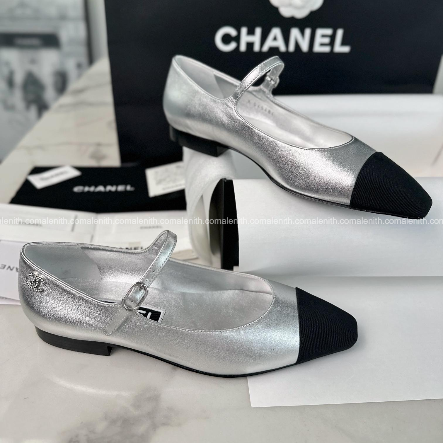 Chanel 24P Silver Flat Mary Janes